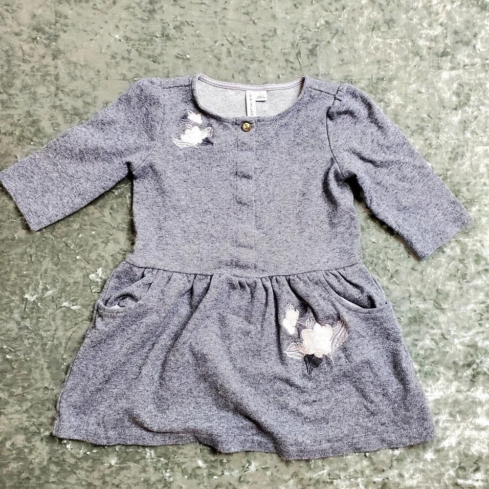 Janie & Jack Gray‎ Dress W/ Embroidered Flowers